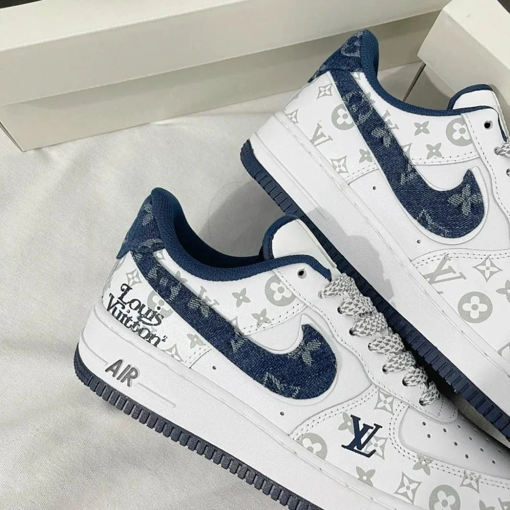 Louis Vuitton x Nike Air Force 1 White Navy Monogram Custom