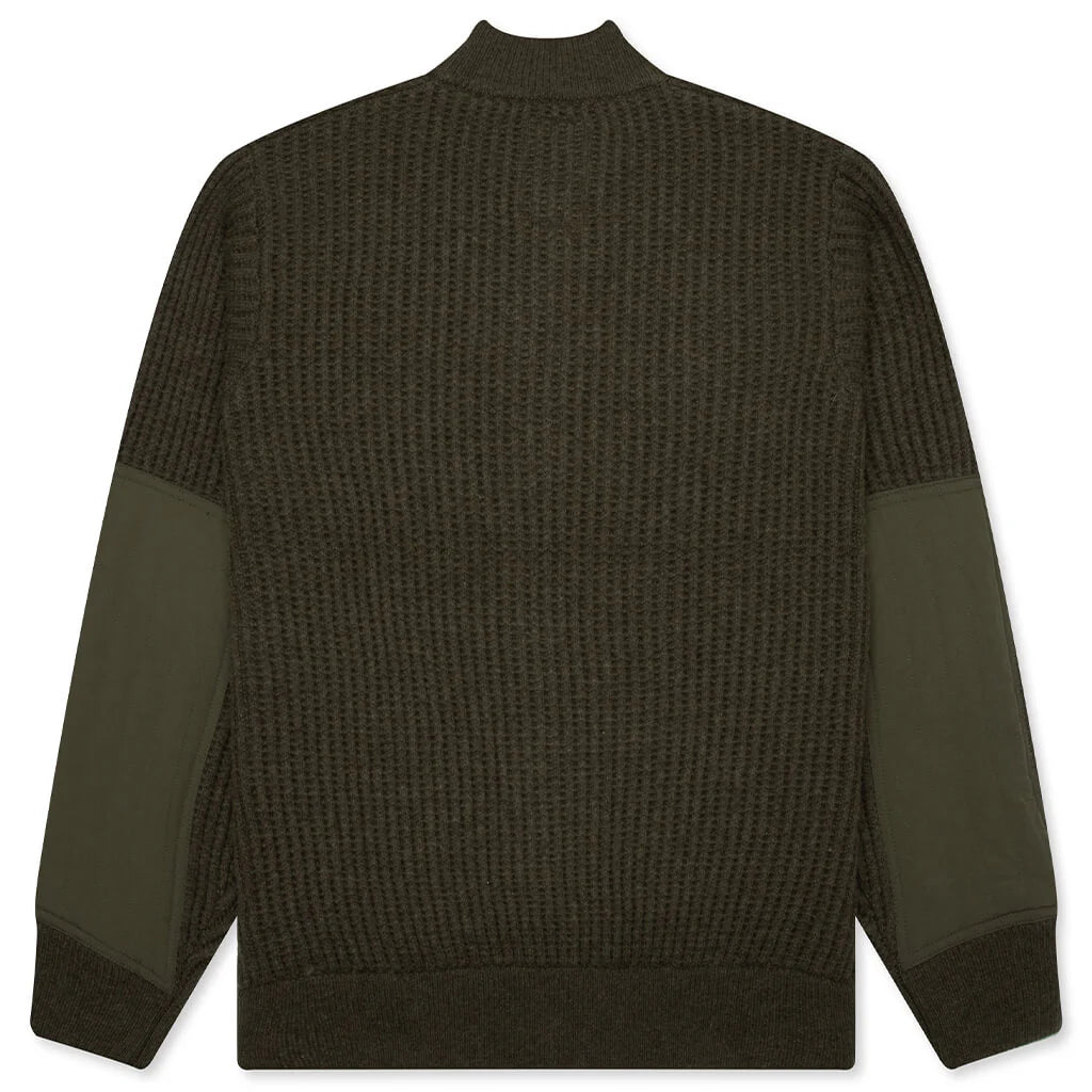 Military Patch Zip Sweater Green