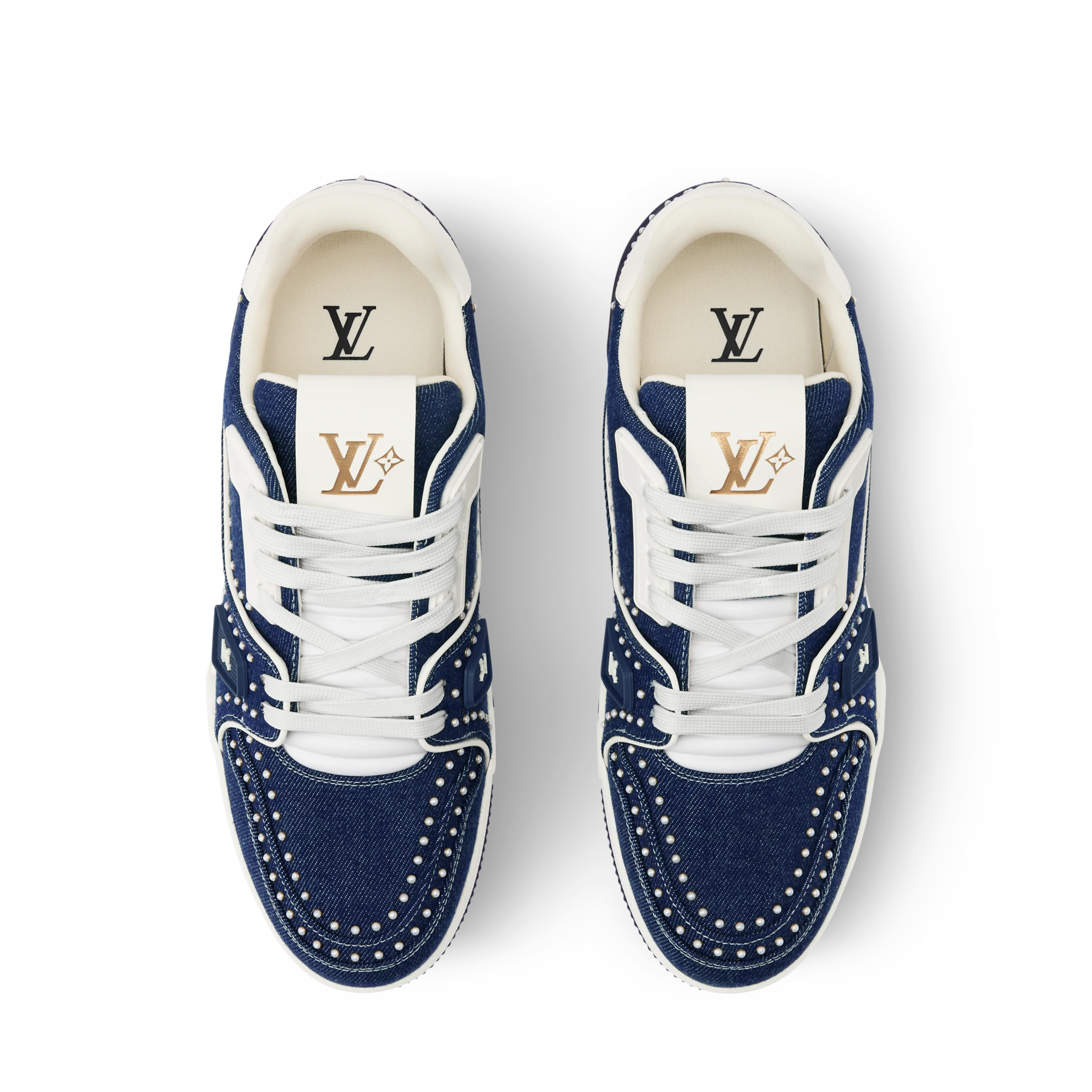 Louis Vuitton LV Trainer Indigo Blue Denim Sneakers with Swarovski Pearls