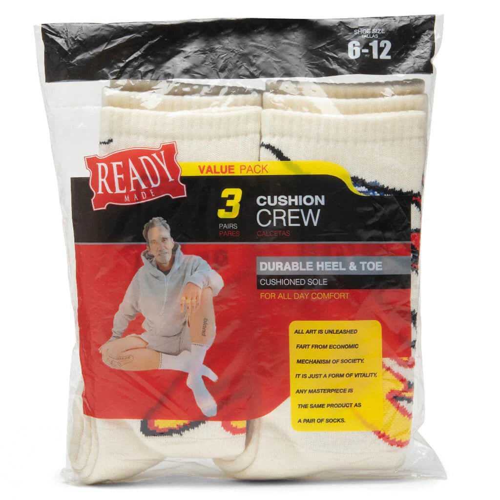 3 Pack Crew Socks Fire White
