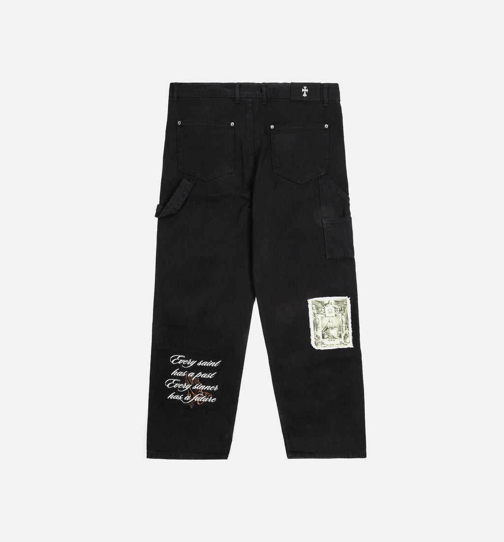 Crosses Patched Denim Mens Pants Black White