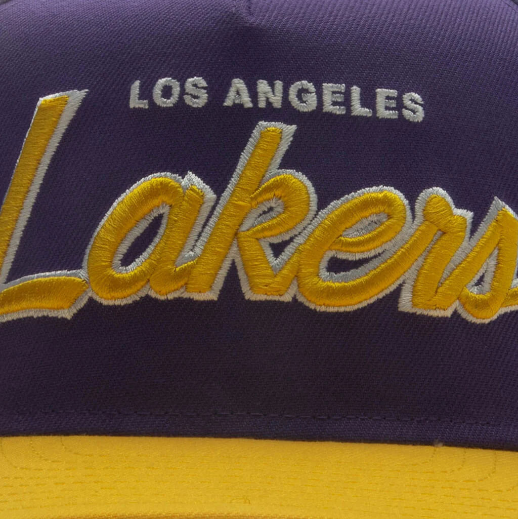 9FIFTY A Frame Curved Hardwood Classics Script Snapback Los Angeles Lakers