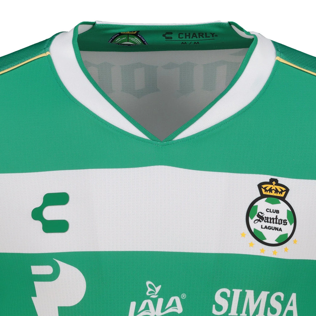Charly Mens Santos Home Soccer Jersey 2025 Green White