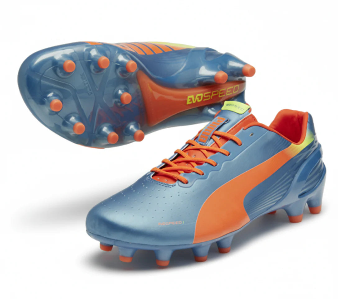 PUMA Evospeed 12 FG Firm Ground Soccer Cleats Blue Peach Yellow