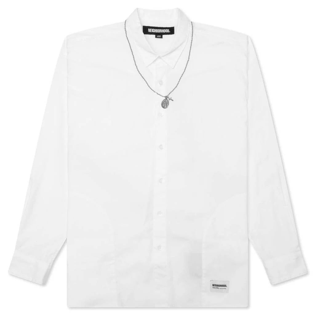 Medal Cross Embroidery L S Shirt White