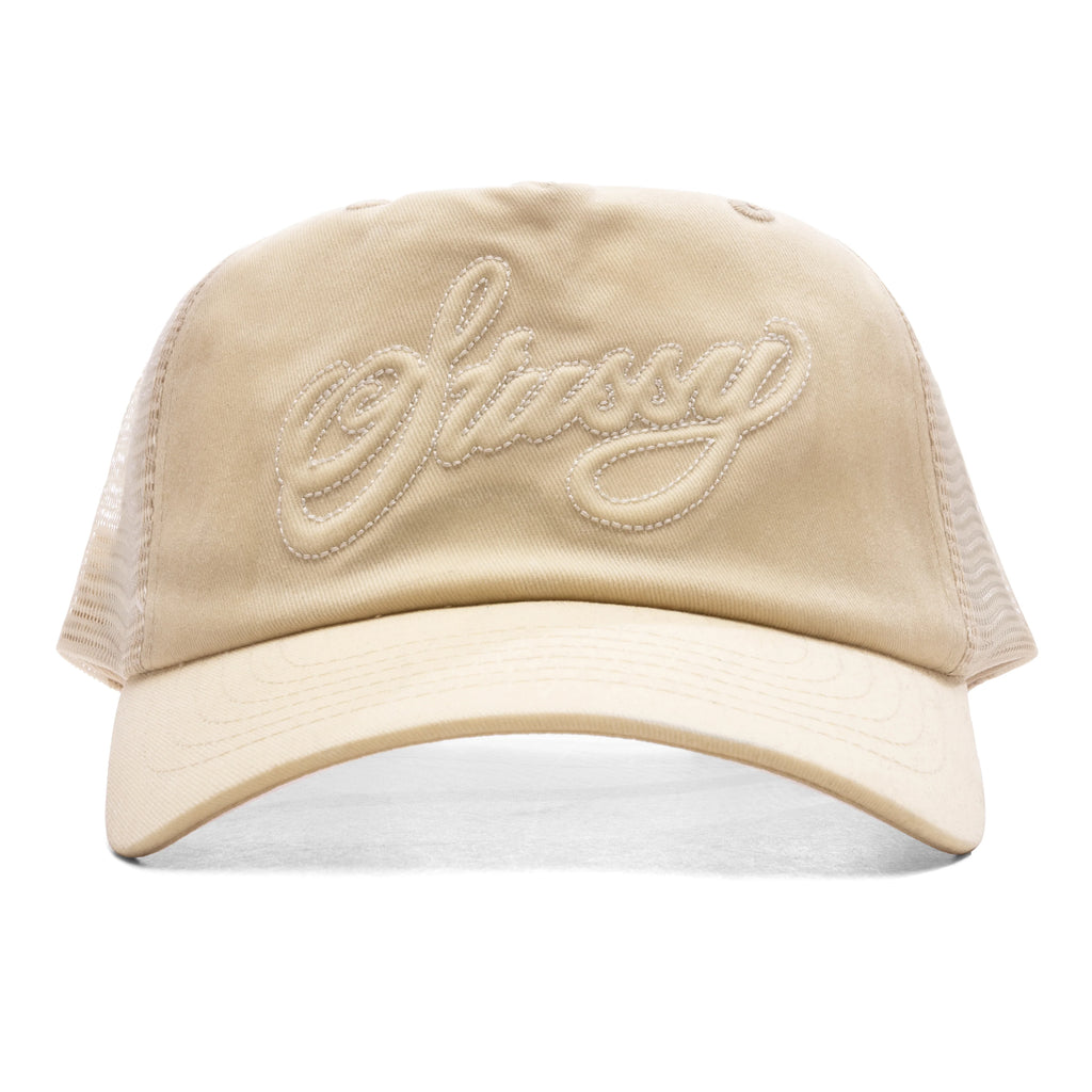 Waxed Cursive Stitch Snapback Trucker Sand