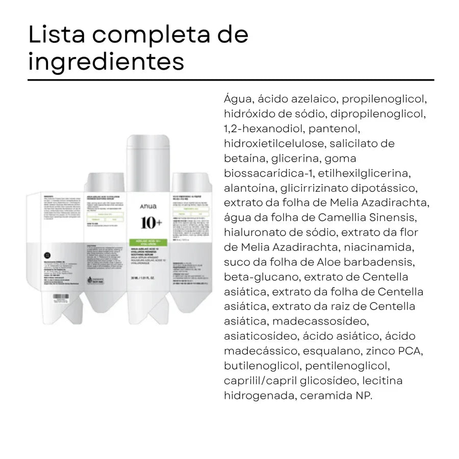 Sérum Calmante com Ácido Azelaico 10 e Ácido Hialurônico
